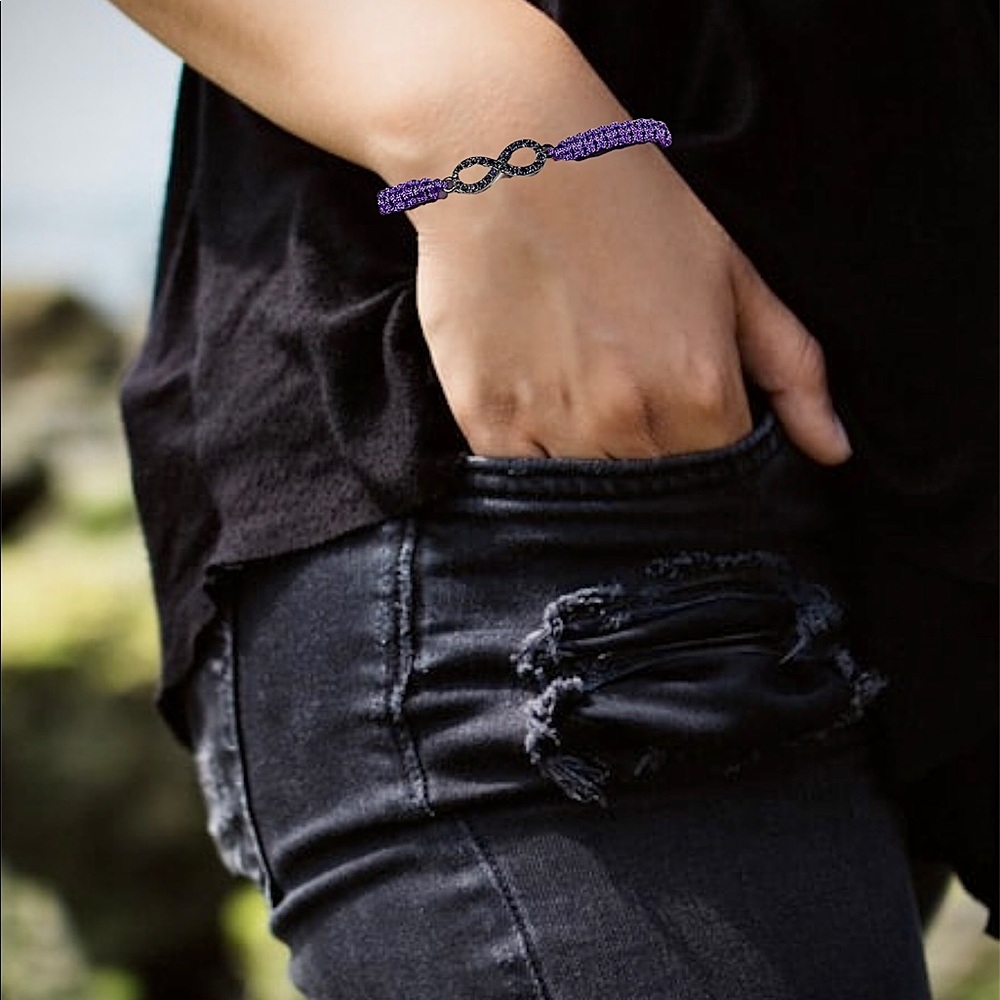 Soft Purple Retro Rhinestone Studded Infinity Adjustable Bracelet